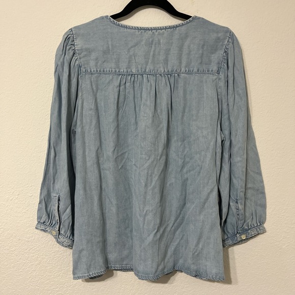 Levi's Chambray Blouse Women Large Light Blue Excellent Puff Sleeve Boho Top - Picture 2 of 8
